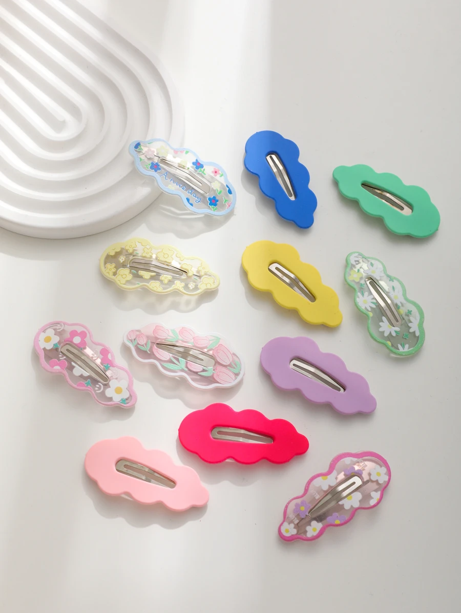 12个装多色云朵造型时尚发夹套装，可爱休闲爪夹，发卡，学生用品，美发配件，头部饰品，女士发饰