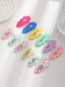 12个装多色云朵造型时尚发夹套装，可爱休闲爪夹，发卡，学生用品，美发配件，头部饰品，女士发饰