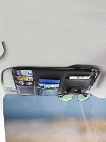 1pc PU Leather Car Sun Visor Card Storage Bag - Black - View 4