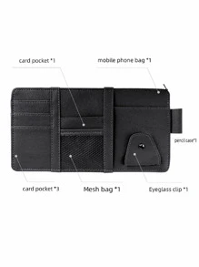 1pc PU Leather Car Sun Visor Card Storage Bag - Black - View 2