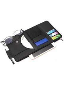 1pc PU Leather Car Sun Visor Card Storage Bag - Black - View 3