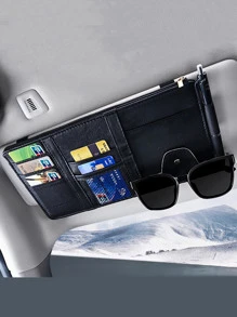 1pc PU Leather Car Sun Visor Card Storage Bag - Black - View 1