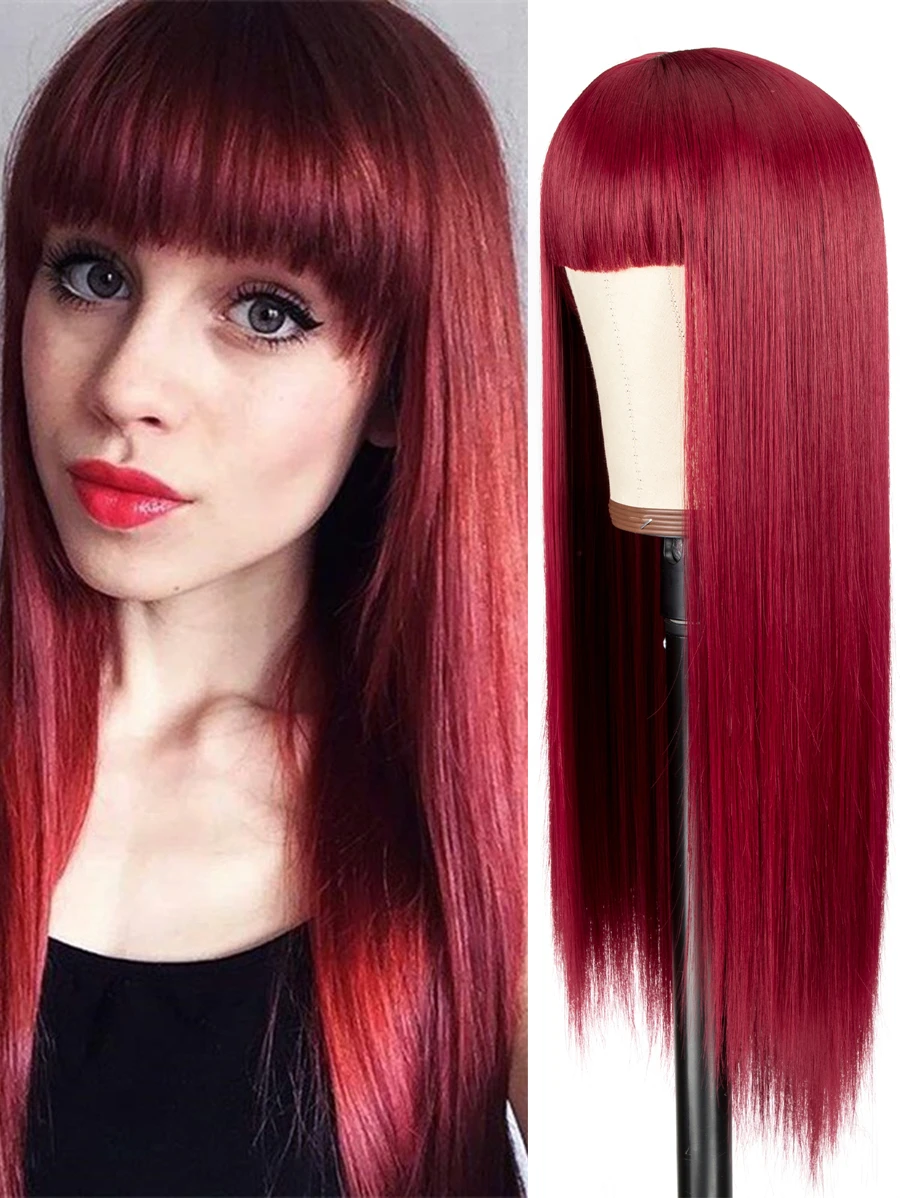 Burgundy Synthetic Woven Wig - Burgundy - View 1