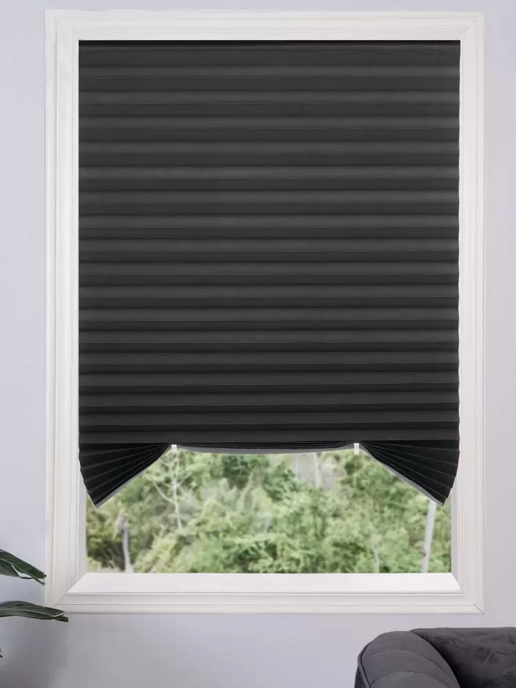 1pc No-Tool Pleated Curtain Panels, Temporary Curtain, Self-Adhesive Blinds, Easy To Cut And Install, Cordless - Black - View 3
