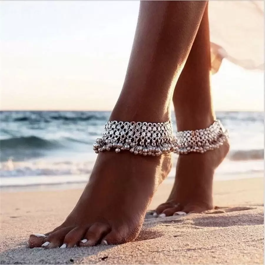 1pc Bohemia Style Bell & Tassel Anklet For Beach - Antique Silver - View 1
