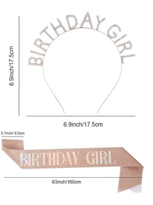 2 件/套女士生日皇冠、玫瑰金生日腰带和女士生日头饰套装、公主水钻生日头饰女士生日礼物、甜美生日快乐配饰 - 彩色 - 查看 4