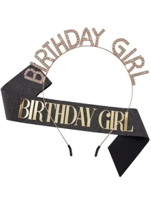 2 件/套女士生日皇冠、玫瑰金生日腰带和女士生日头饰套装、公主水钻生日头饰女士生日礼物、甜美生日快乐配饰 - 黑色 - 查看 1