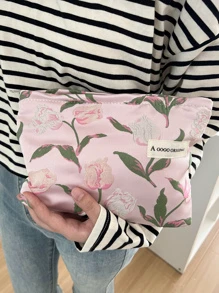 Dung lượng lớn Túi trang điểm , 1 Miếng Hình hoa Polyester Có thể mang đi Hình vuông Bảo quản đồ trang điểm Đối với Lưu trữ Túi mỹ phẩm - Hồng - Xem 1