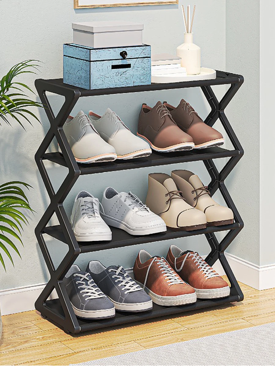 1入組簡易 X 型布鞋架附防塵罩多功能家用組裝鞋收納盒 - 黑色 - 查看 1