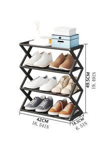 1入組簡易 X 型布鞋架附防塵罩多功能家用組裝鞋收納盒 - 黑色 - 查看 6