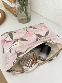 Dung lượng lớn Túi trang điểm , 1 Miếng Hình hoa Polyester Có thể mang đi Hình vuông Bảo quản đồ trang điểm Đối với Lưu trữ Túi mỹ phẩm - Hồng - Xem 4