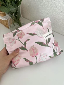 Dung lượng lớn Túi trang điểm , 1 Miếng Hình hoa Polyester Có thể mang đi Hình vuông Bảo quản đồ trang điểm Đối với Lưu trữ Túi mỹ phẩm - Hồng - Xem 3