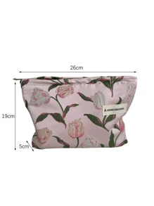 Dung lượng lớn Túi trang điểm , 1 Miếng Hình hoa Polyester Có thể mang đi Hình vuông Bảo quản đồ trang điểm Đối với Lưu trữ Túi mỹ phẩm - Hồng - Xem 5