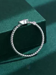 Anillo minimalista de corazón rosa de plata de ley 925 con cuerda/trenzado de cristal para mujer, estilo de caja aleatorio, diseño simple y elegante
