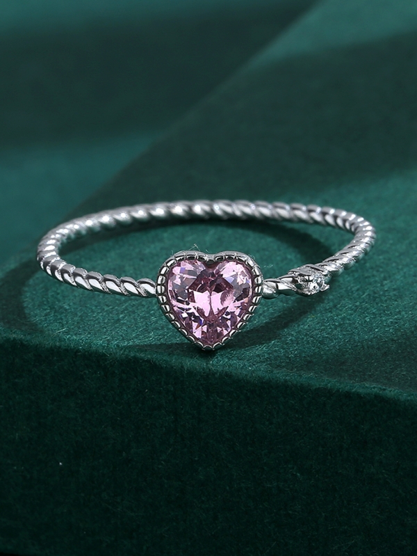 Anel Trançado de Corda/Cristal Entrançado Minimalista em Forma de Coração Rosa S925 para Mulheres, Estilo Caixa Aleatória, Design Simples e Elegante