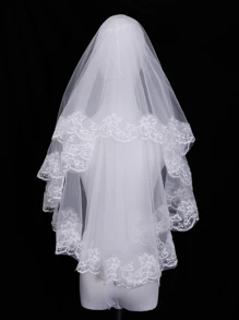 1 tấm mạng che mặt cô dâu viền sò kèm lược chải tóc trang phục mùa thu cho phụ nữ - trắng - Xem 1