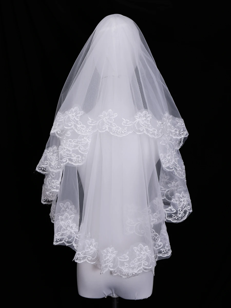 1 tấm mạng che mặt cô dâu viền sò kèm lược chải tóc trang phục mùa thu cho phụ nữ - trắng - Xem 1