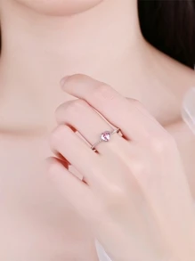 Anillo minimalista de corazón rosa de plata de ley 925 con cuerda/trenzado de cristal para mujer, estilo de caja aleatorio, diseño simple y elegante