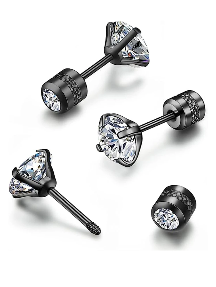 Flat Screw Back Stud Earrings for Men, Tiny Unisex Hypoallergenic Cartilage Earrings, Screw on Double Round Cubic Zirconia Dainty Helix Earrings for Men, Women, Girls