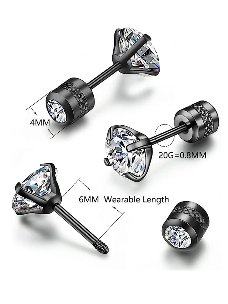 Flat Screw Back Stud Earrings for Men, Tiny Unisex Hypoallergenic Cartilage Earrings, Screw on Double Round Cubic Zirconia Dainty Helix Earrings for Men, Women, Girls