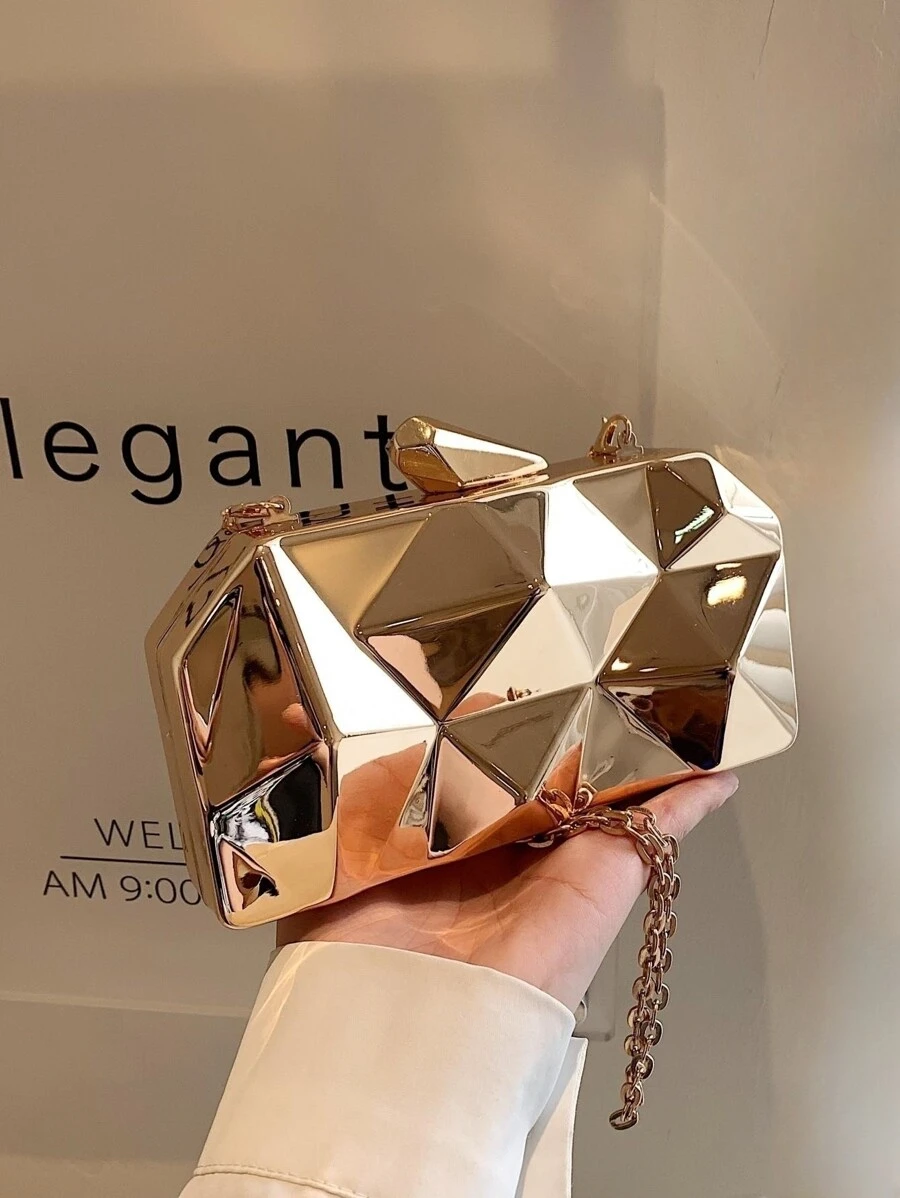 Brillante,Brillante Glamour,Elegante,Exquisito Señoras de moda Patrón de diamante de PVC Cadena Hombro y bolso cruzado y bolso de cena de embrague,Bolso de noche para fiestera,Mujer,Para mujer Perfecto para fiesta,boda,graduación,cena/banquete,para cóctel mejor regalo para mujeres - Dorado - Ver 1