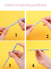 4入組可補充的自動鉛筆+96入組鉛芯，HB 0.5mm芯，適用於學生文具，自動旋轉鉛芯，黑色 - 彩色 - 查看 9