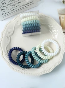 6pcs Solid Coil Wire Hair Tie - Multicolor - View 1