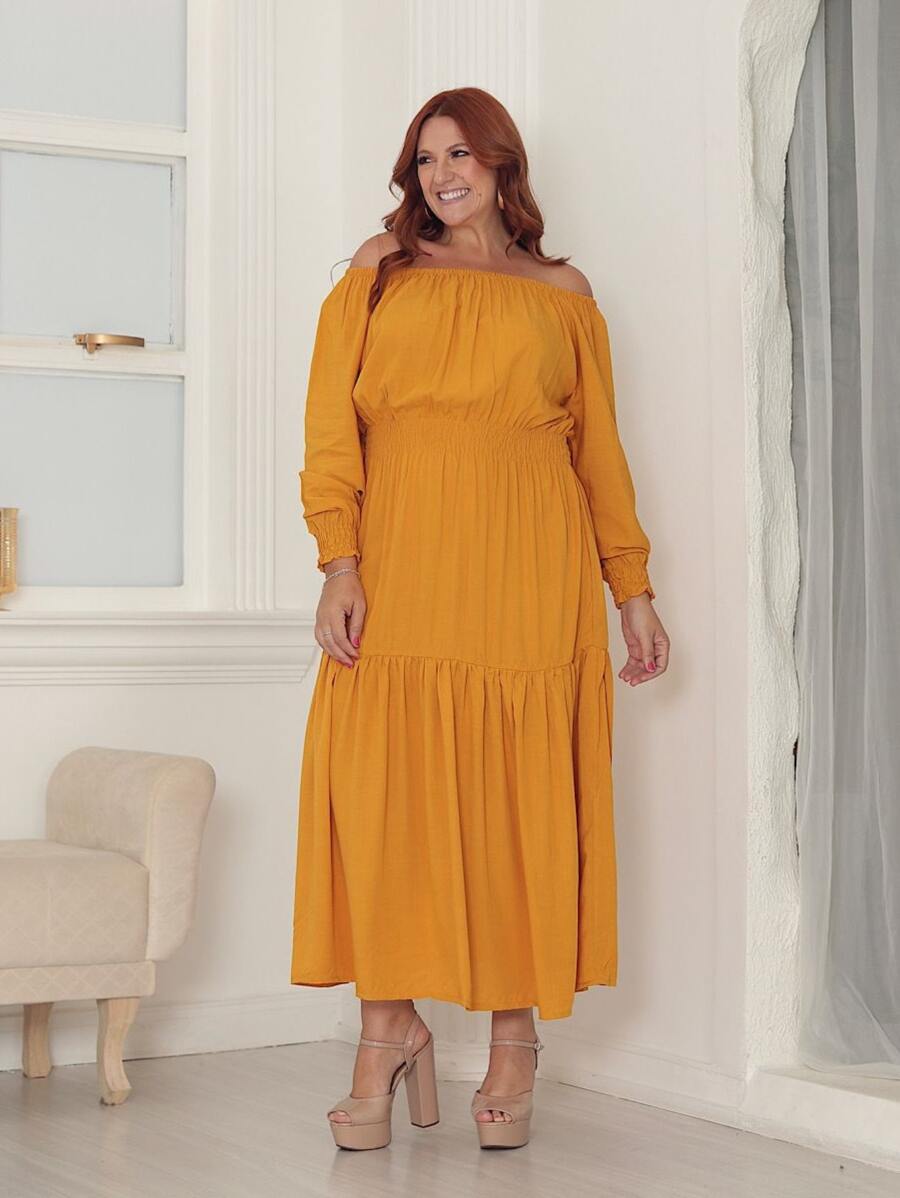 Plus Size Dresses - Mustard Yellow - View 1