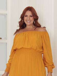 Plus Size Dresses - Mustard Yellow - View 3