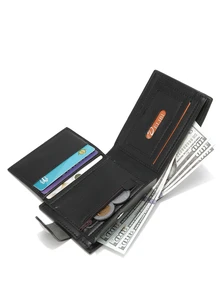 DE LI BI 極簡風格多功能壓花紋男士pu磁扣錢包禮物袋,禮品 - 黑色 - 查看 7