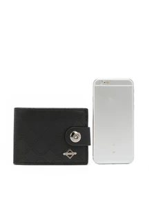 DE LI BI 極簡風格多功能壓花紋男士pu磁扣錢包禮物袋,禮品 - 黑色 - 查看 6