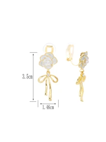 1 对白色无穿孔山茶花蝴蝶结形耳环，适合女士，节日礼物情人节 - 白色 - 查看 5