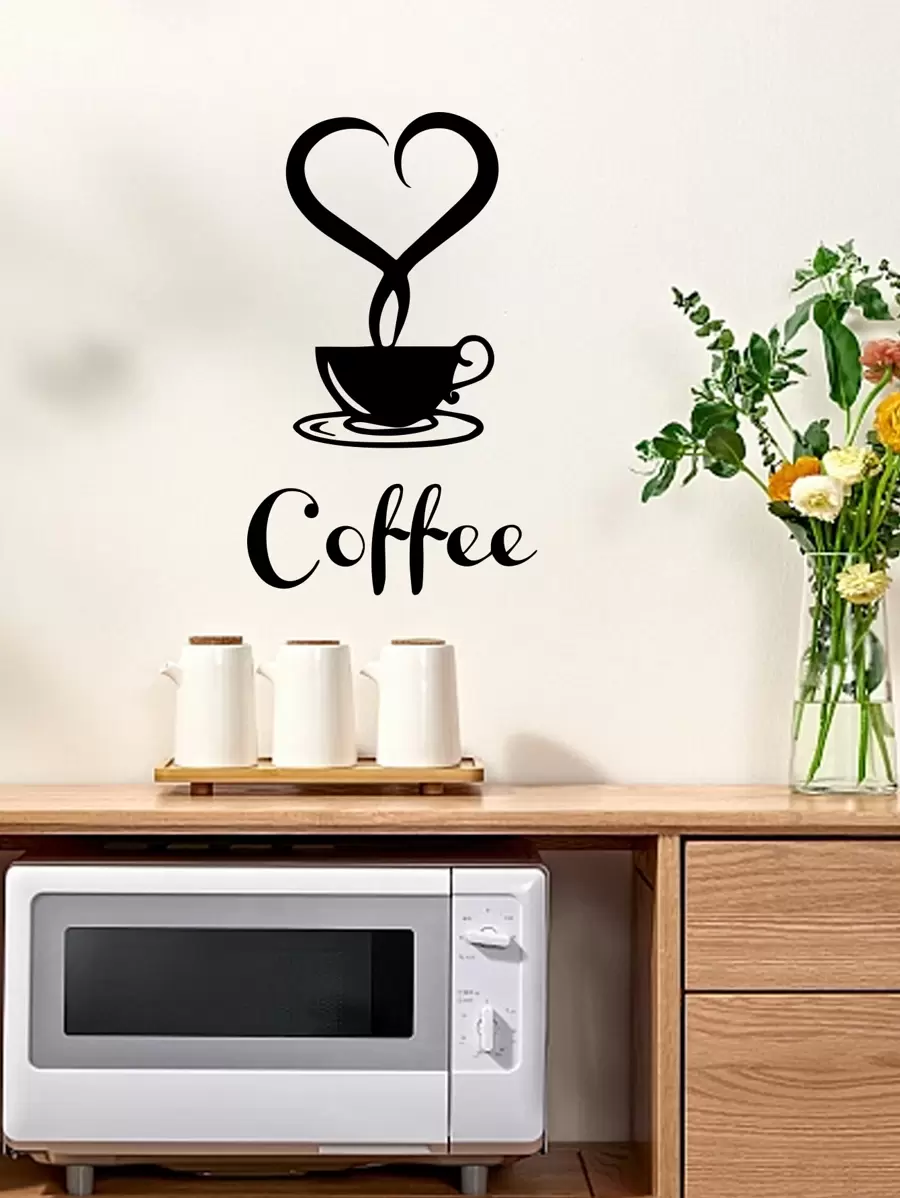 1pc Black 'coffee' Cafe Kitchen Wall Sticker Decor