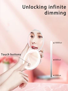 White Led Cosmetic Mirror With Lights, Folding Design, 10x Magnifying Mirror, Tabletop Style - White - View 4