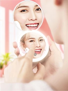 White Led Cosmetic Mirror With Lights, Folding Design, 10x Magnifying Mirror, Tabletop Style - White - View 1