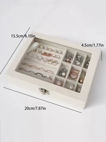White Flap Velvet Surface Transparent Jewelry Storage Box, Jewelry Case For Rings And Necklaces - White - View 9