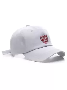 Men Heart Embroidered Baseball Cap - White - View 1