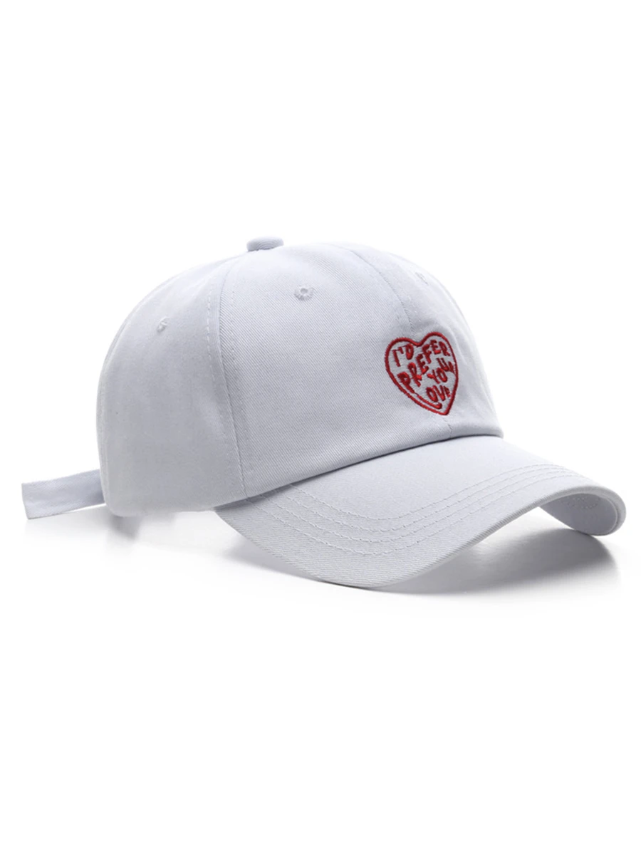 Men Heart Embroidered Baseball Cap - White - View 1