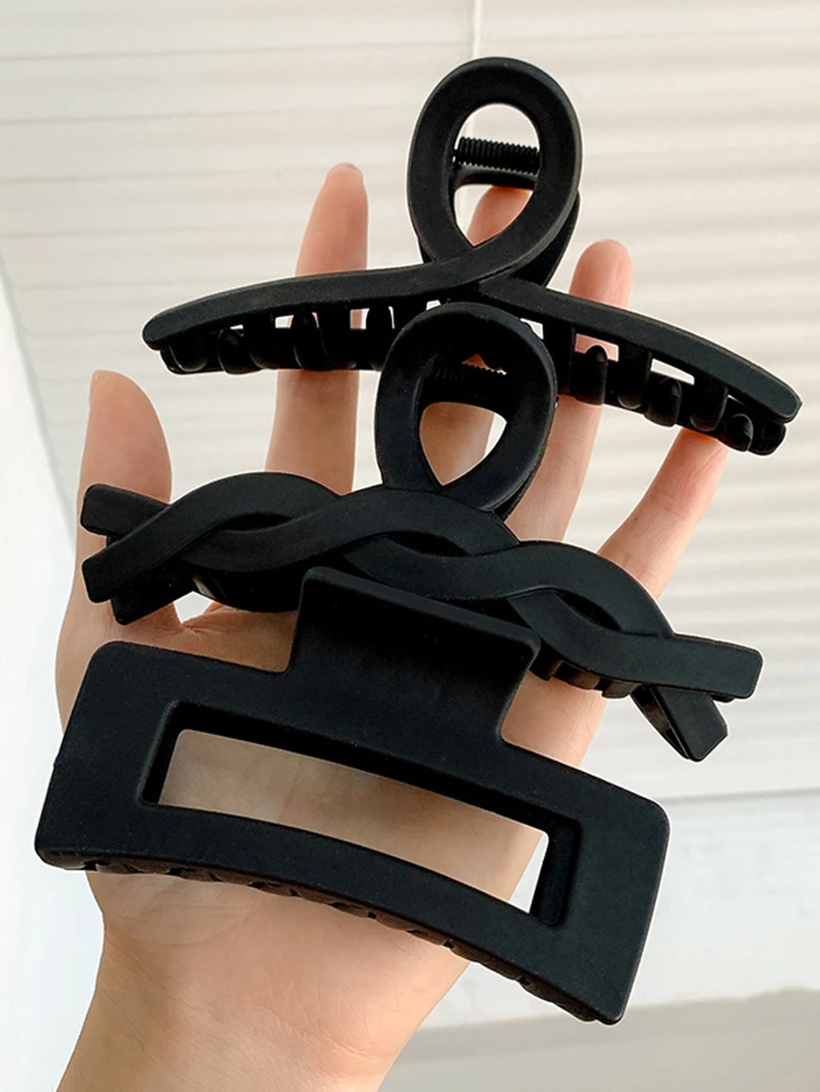 3 件装纯色发夹，适合女孩日常发型休闲发夹发爪夹发夹 - 黑色 - 查看 1