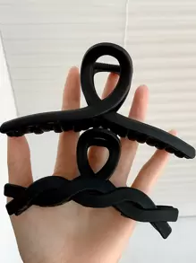 3 件装纯色发夹，适合女孩日常发型休闲发夹发爪夹发夹 - 黑色 - 查看 4