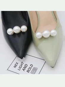 2入組人造珍珠裝飾鞋飾 - 米色 - 查看 2