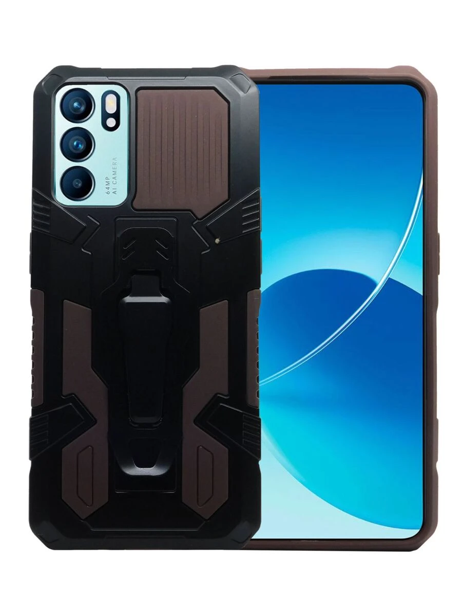 Case Cover With Clip For Oppo Reno 6 5G Robot Clip - 咖啡棕 - 查看 1