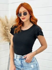 Blusa 3babado Feminina Canelado Manga Blogueira Tendencia Moda Super Envio !! - Preto - Visão 3