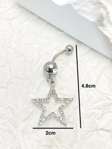 1入組不銹鋼肚臍環帶華麗水鑽星星吊墜,女士派對禮物 - 銀色 - 查看 3