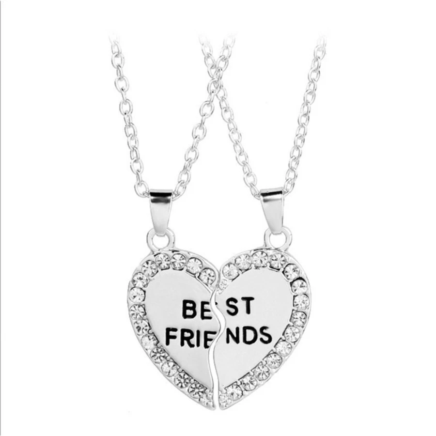 1入組時尚雙層心形和字母和水鑽裝飾“bestFriends”女式吊墜項鍊 - 銀色 - 查看 1