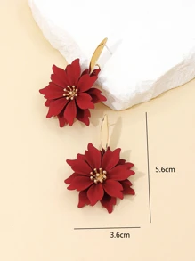 1對歐美風格雙層繪畫花卉形狀女士時尚誇張花瓣吊墜耳環 - 紅色 - 查看 5