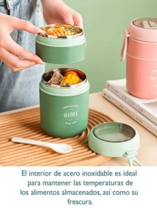 Caja térmica de almuerzo de acero inoxidable con capacidad de 710ml, incluye cuchara. Útiles escolares, de vuelta a la escuela. - Rosa - Ver 4