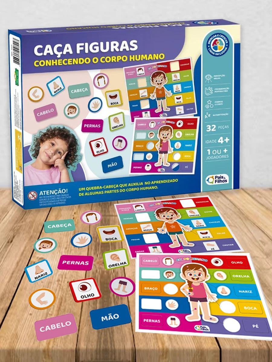 Jogo Pedagógico Educativo Caça Figurinhas Conhecendo O Corpo Humano - Multicolorido - Visão 1