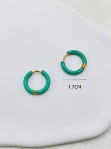 bông tai vòng tối giản - màu xanh lá - Xem 3