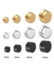 5 Pairs Stainless Steel No Piercing Magnetic Stud Earrings Set for Men Women, Clip on Fake Gauges Plugs Tunnel Magnet Stud Earrings for Boys - 5-Pair Unpierced Ear Clips - View 6